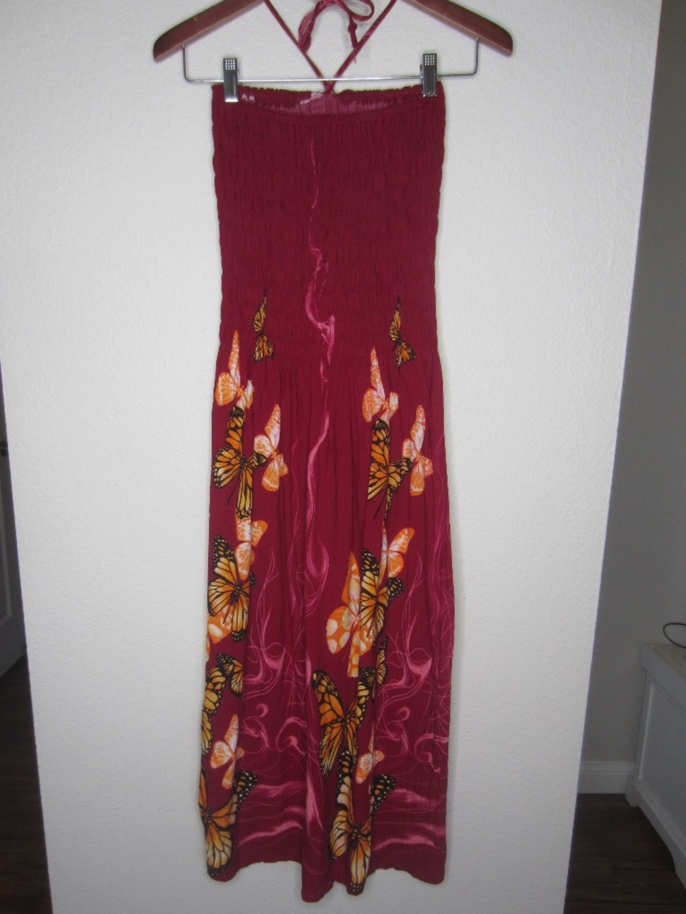 Butterfly print burgundy sundress - one size